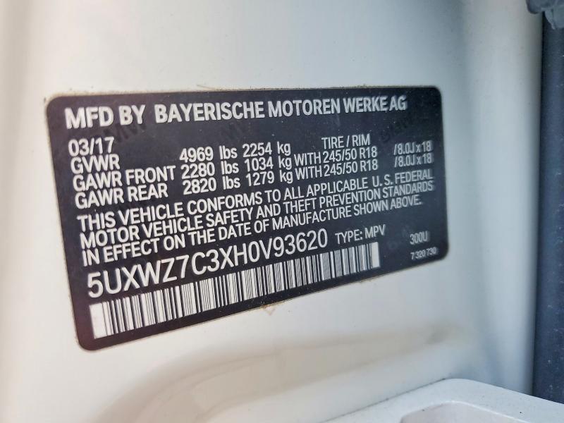 2017 Bmw X3 მანქანა იყიდება აუქციონზე, vin: 5UXWZ7C3XH0V93620, აუქციონის ნომერი: 60304306