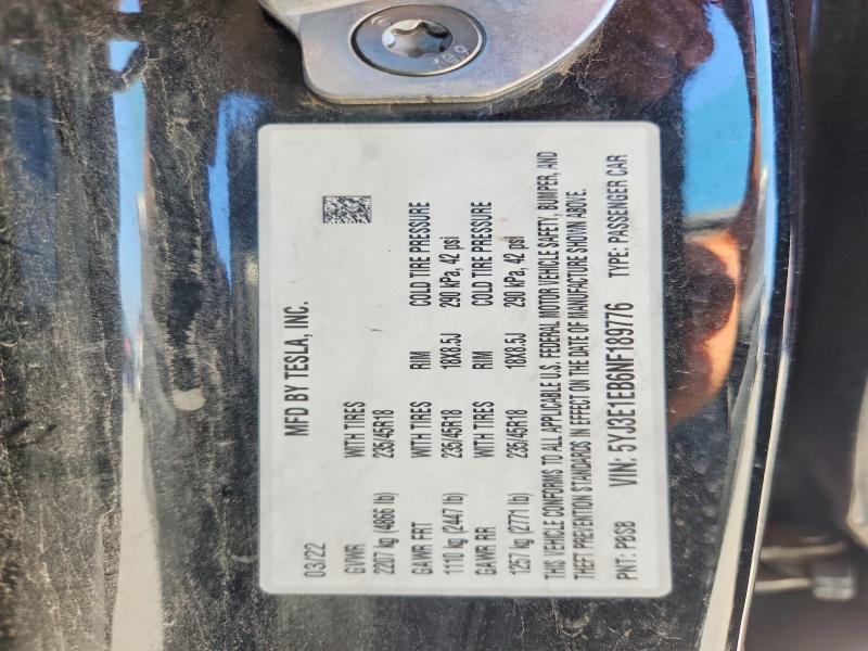 Aukcja sprzedaży 2022 Tesla Model 3, vin: 5YJ3E1EB6NF189776, numer aukcji: 62112506