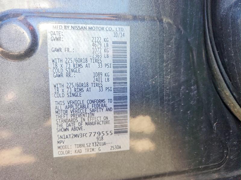 2015 Nissan Rogue მანქანა იყიდება აუქციონზე, vin: 5N1AT2MV3FC779555, აუქციონის ნომერი: 60983256