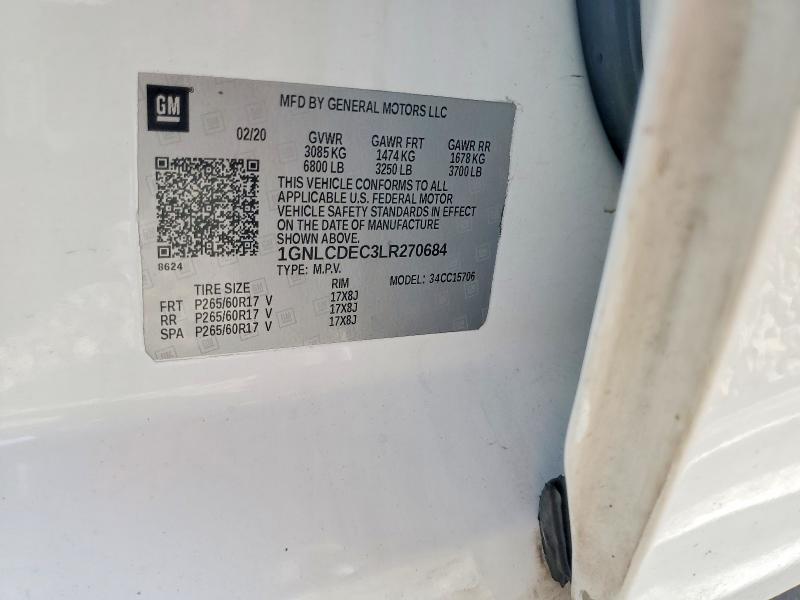 2020 Chevrolet Tahoe მანქანა იყიდება აუქციონზე, vin: 1GNLCDEC3LR270684, აუქციონის ნომერი: 61532236