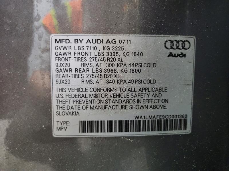 Продажа на аукционе авто 2012 Audi Q7, vin: WA1LMAFE9CD001360, номер лота: 59960426