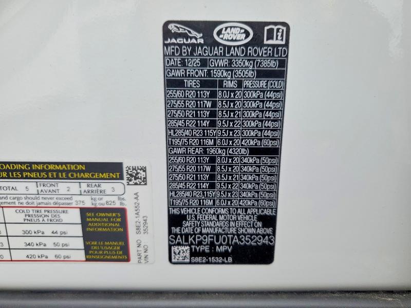 62858896 :رقم المزاد ، SALKP9FU0TA352943 vin ، 2026 Land Rover Range Rover مزاد بيع