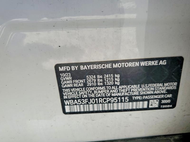 2024 Bmw 530 მანქანა იყიდება აუქციონზე, vin: WBA53FJ01RCP95115, აუქციონის ნომერი: 85970845