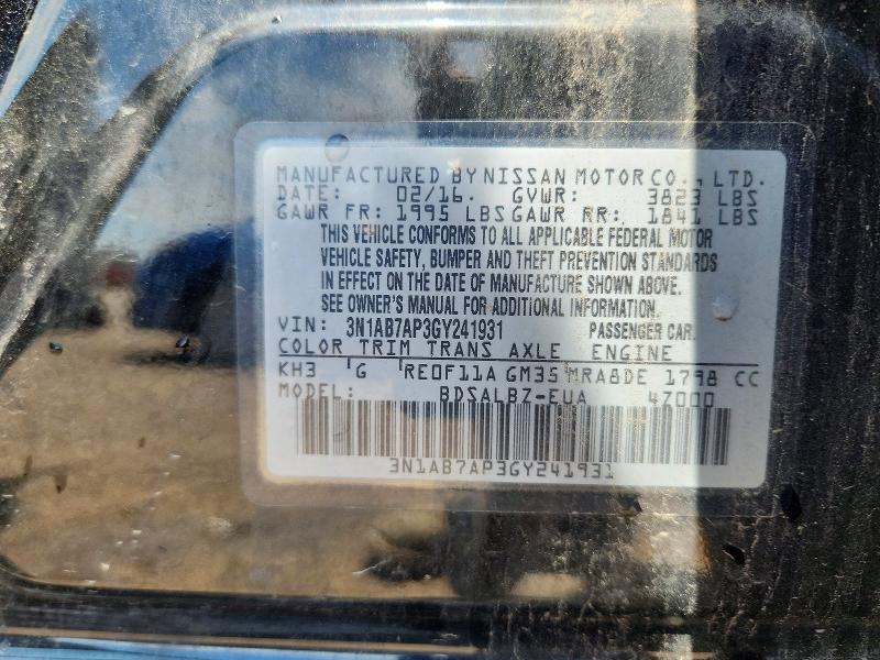 Продаж на аукціоні авто 2016 Nissan Sentra, vin: 3N1AB7AP3GY241931, номер лоту: 60743276