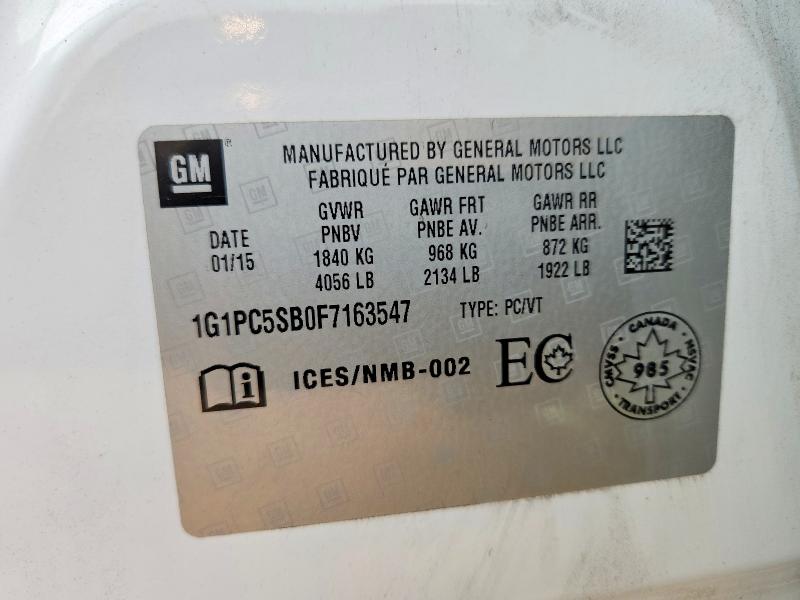 58964216 :رقم المزاد ، 1G1PC5SB0F7163547 vin ، 2015 Chevrolet Cruze مزاد بيع