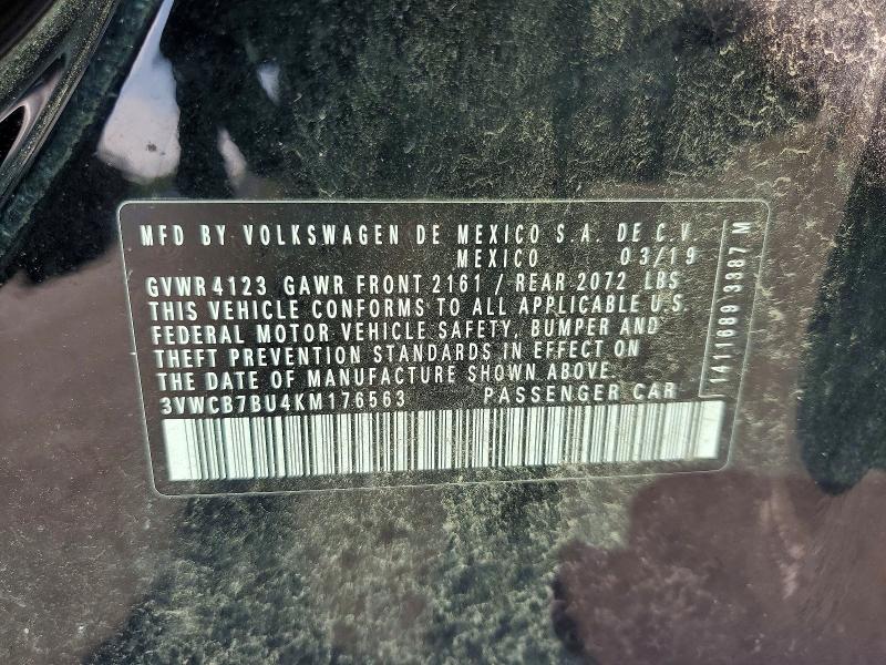 60789616 :رقم المزاد ، 3VWCB7BU4KM176563 vin ، 2019 Volkswagen Jetta مزاد بيع