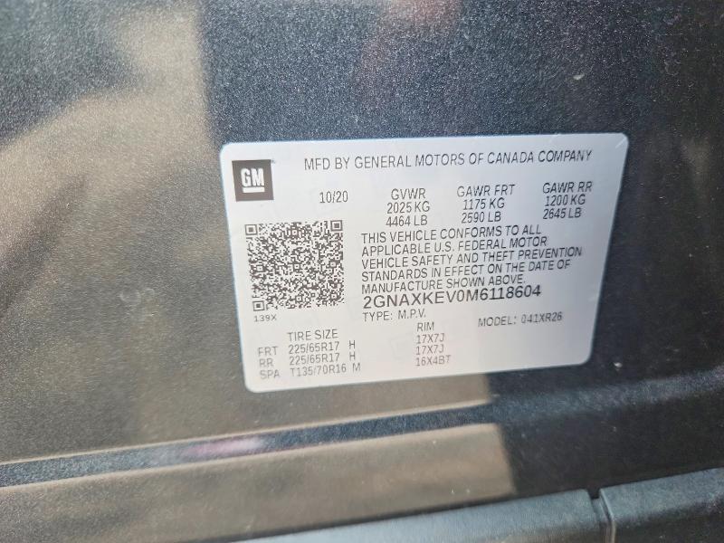 61007366 :رقم المزاد ، 2GNAXKEV0M6118604 vin ، 2021 Chevrolet Equinox مزاد بيع