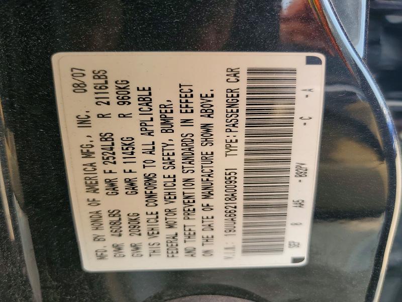 61111566 :رقم المزاد ، 19UUA66218A009551 vin ، 2008 Acura Tl مزاد بيع
