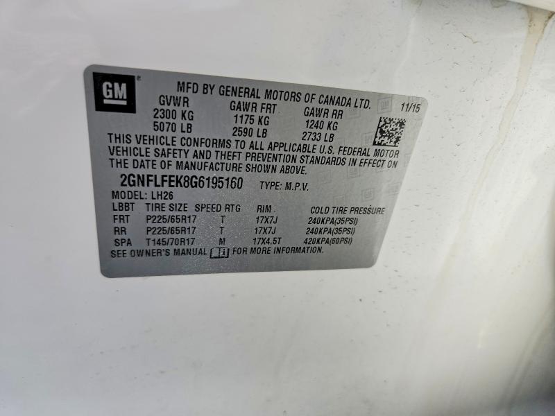 Aukcja sprzedaży 2016 Chevrolet Equinox, vin: 2GNFLFEK8G6195160, numer aukcji: 59904066