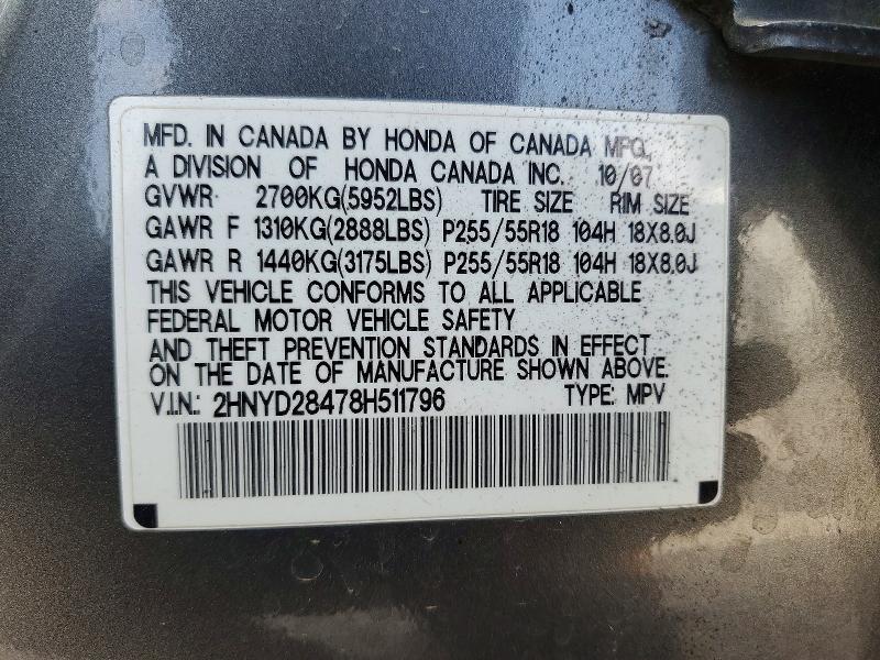 Продаж на аукціоні авто 2008 Acura Mdx, vin: 2HNYD28478H511796, номер лоту: 60404466