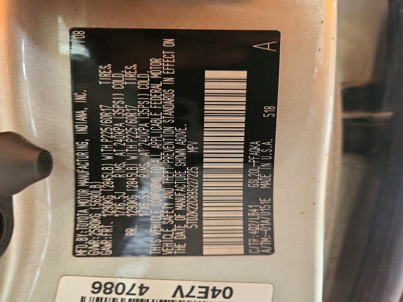 82114405 :رقم المزاد ، 5TDZK22C89S227225 vin ، 2009 Toyota Sienna مزاد بيع