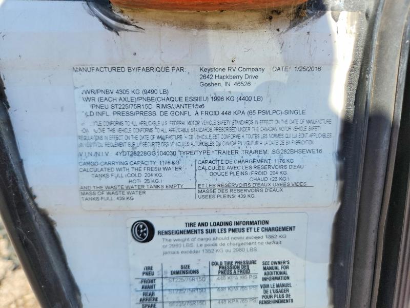 Aukcja sprzedaży 2016 Keys Springdale, vin: 4YDT28228GG104030, numer aukcji: 60144346