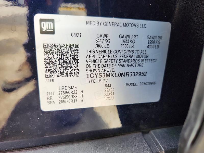 Aukcja sprzedaży 2021 Cadillac Escalade, vin: 1GYS3MKL0MR332952, numer aukcji: 60230046