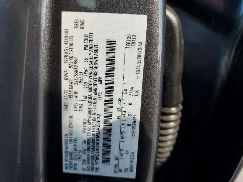 Aukcja sprzedaży 2021 Ford Escape, vin: 1FMCU0G6XMUA23632, numer aukcji: 58997216