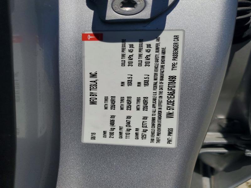 60368486 :رقم المزاد ، 5YJ3E1EA6JF078498 vin ، 2018 Tesla Model 3 مزاد بيع