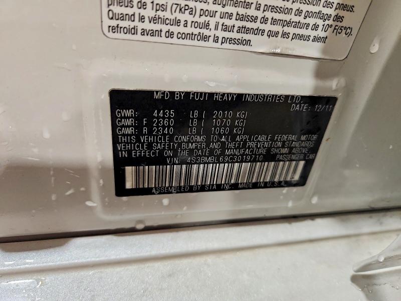 2012 Subaru Legacy მანქანა იყიდება აუქციონზე, vin: 4S3BMBL69C3019710, აუქციონის ნომერი: 60007786