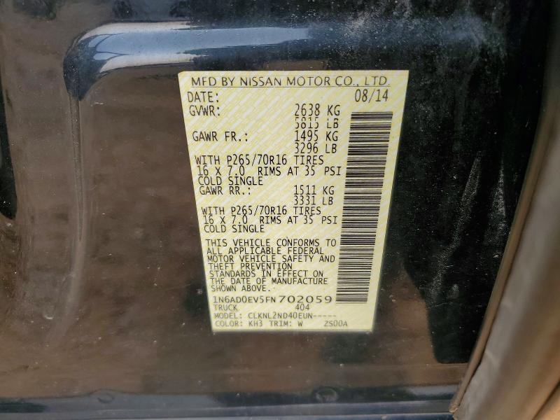61107516 :رقم المزاد ، 1N6AD0EV5FN702059 vin ، 2015 Nissan Frontier مزاد بيع