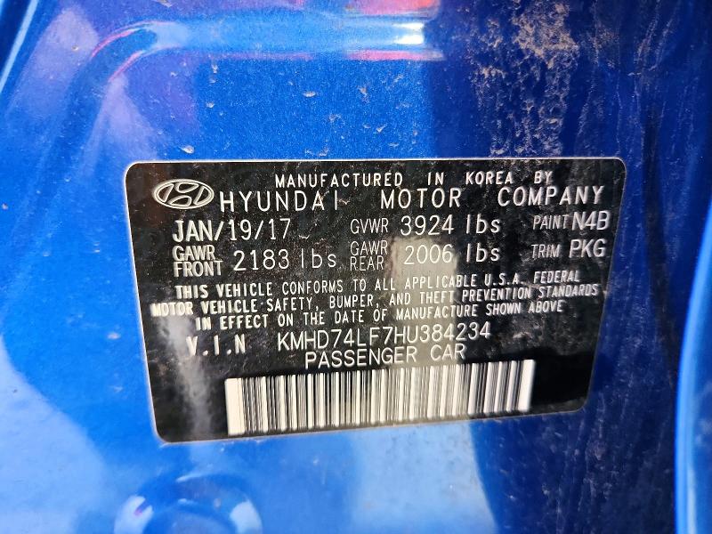 Aukcja sprzedaży 2017 Hyundai Elantra, vin: KMHD74LF7HU384234, numer aukcji: 61445096