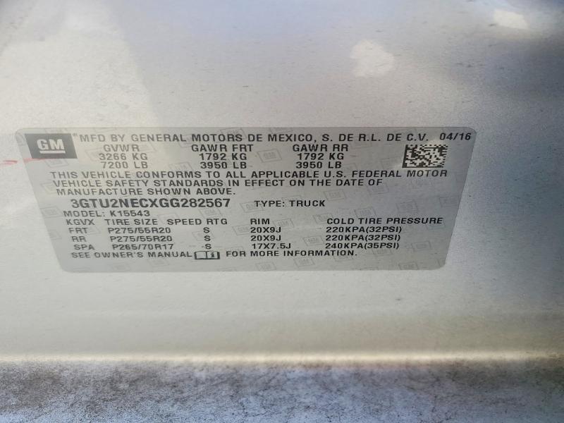 Aukcja sprzedaży 2016 Gmc Sierra, vin: 3GTU2NECXGG282567, numer aukcji: 59624586