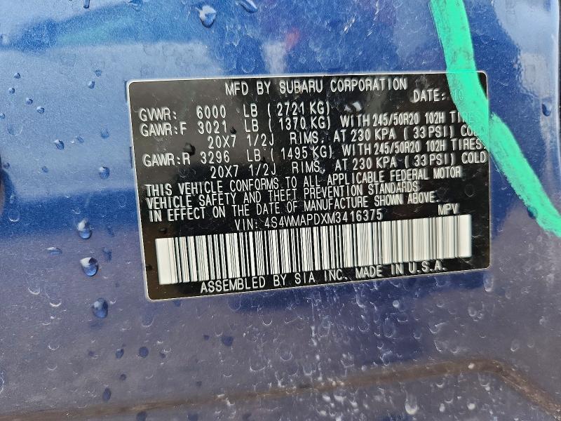Продаж на аукціоні авто 2021 Subaru Ascent, vin: 4S4WMAPDXM3416375, номер лоту: 60587876