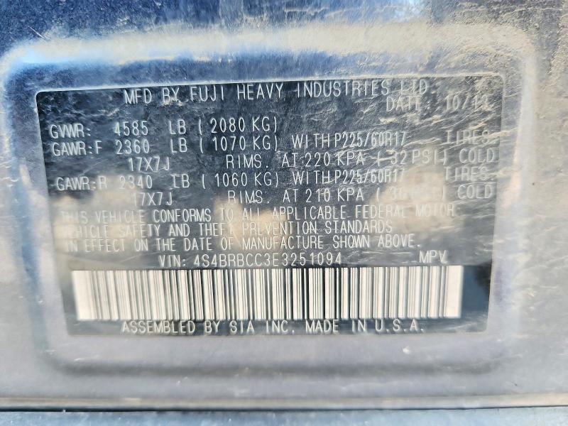 2014 Subaru Outback მანქანა იყიდება აუქციონზე, vin: 4S4BRBCC3E3251094, აუქციონის ნომერი: 63224746