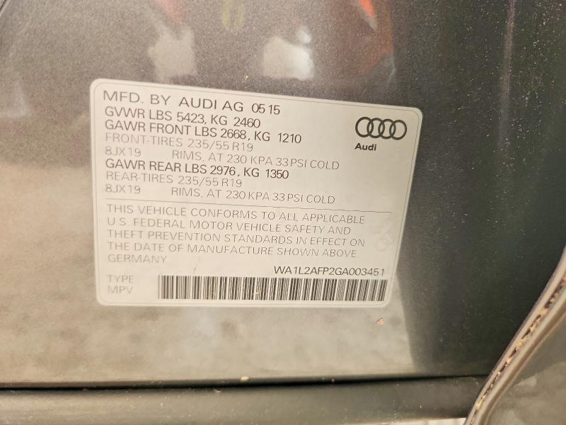 Продажа на аукционе авто 2016 Audi Q5, vin: WA1L2AFP2GA003451, номер лота: 56181306