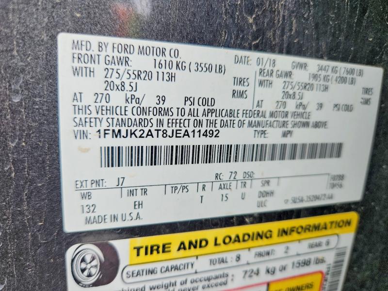 Auction sale of the 2018 Ford Expedition, vin: 1FMJK2AT8JEA11492, lot number: 59820356