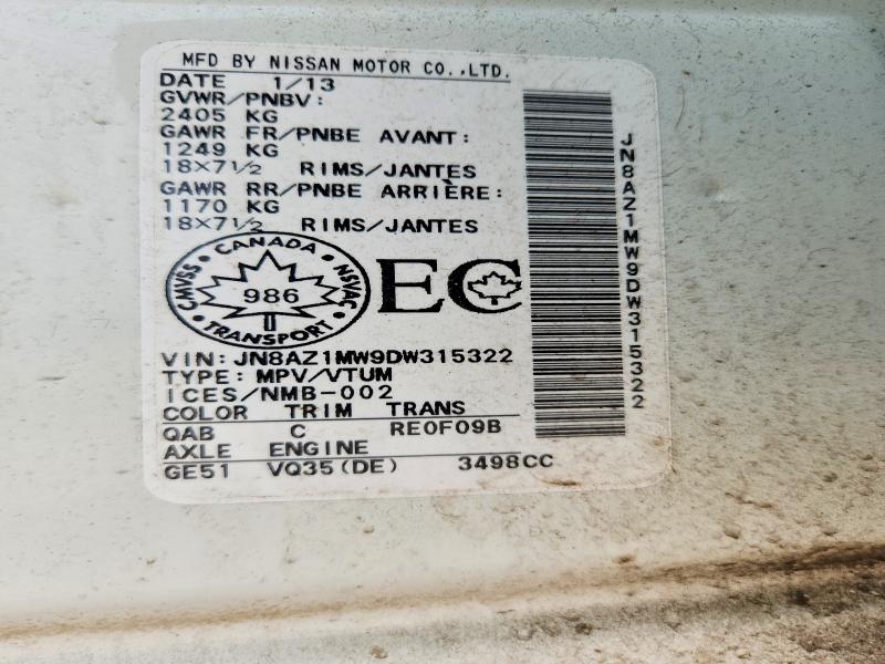 60506666 :رقم المزاد ، JN8AZ1MW9DW315322 vin ، 2013 Nissan Murano مزاد بيع