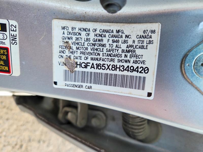 2008 Honda Civic მანქანა იყიდება აუქციონზე, vin: 2HGFA165X8H349420, აუქციონის ნომერი: 61664146