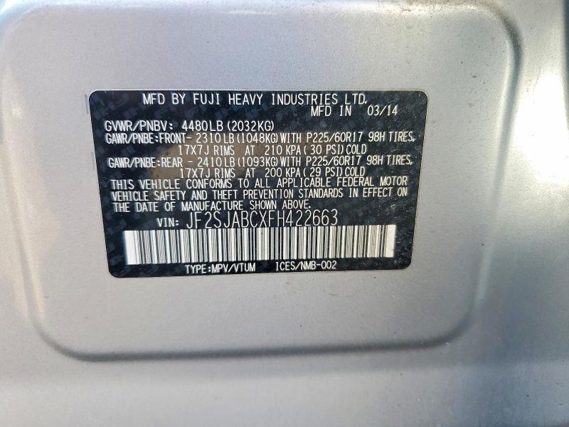 61775296 :رقم المزاد ، JF2SJABCXFH422663 vin ، 2015 Subaru Forester مزاد بيع