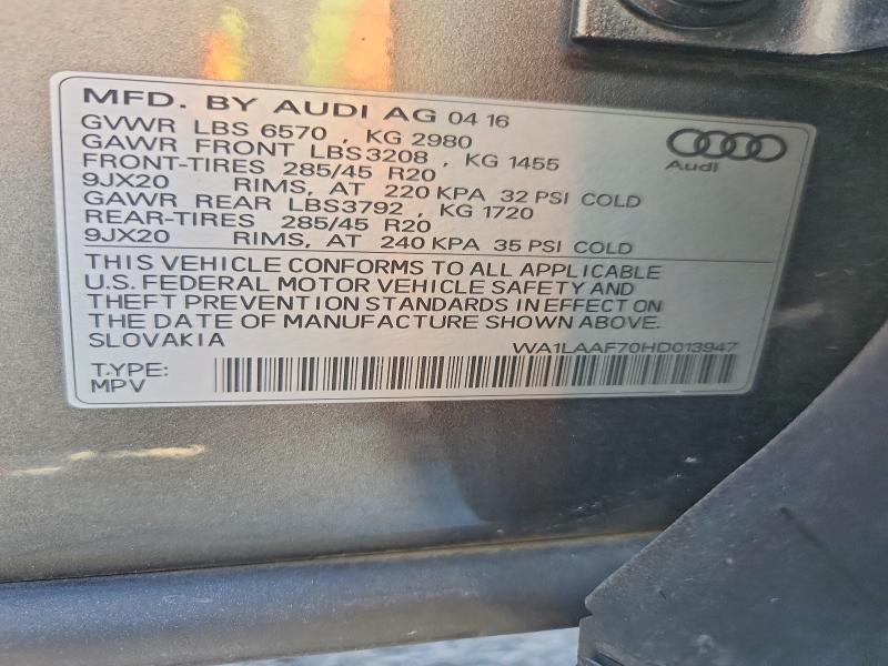 Продаж на аукціоні авто 2017 Audi Q7, vin: WA1LAAF70HD013947, номер лоту: 60078706