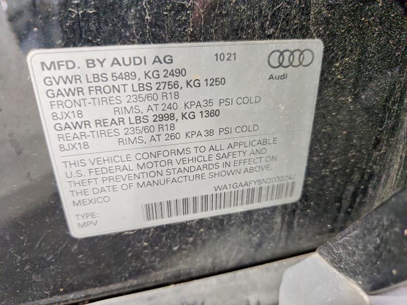 Aukcja sprzedaży 2022 Audi Q5, vin: WA1GAAFY5N2033242, numer aukcji: 62961836
