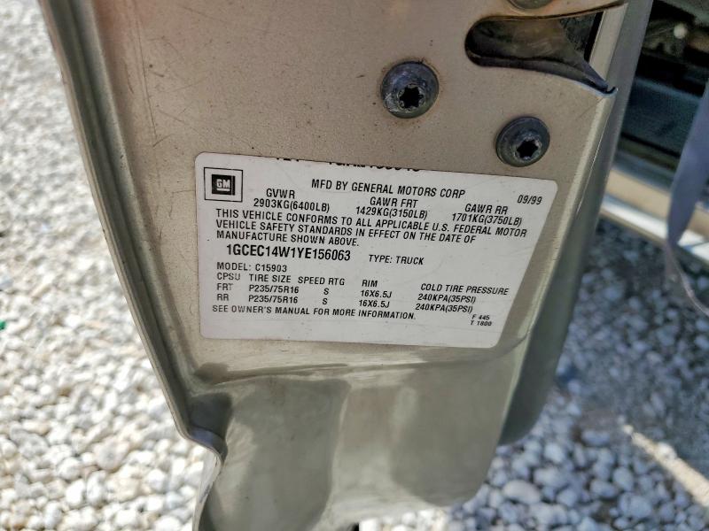 2000 Chevrolet Silverado მანქანა იყიდება აუქციონზე, vin: 1GCEC14W1YE156063, აუქციონის ნომერი: 59852666