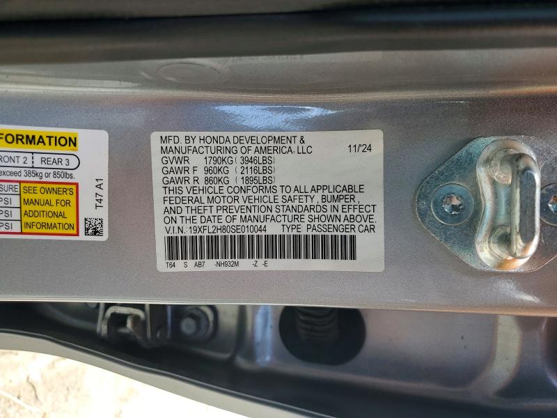 2025 Honda Civic მანქანა იყიდება აუქციონზე, vin: 19XFL2H80SE010044, აუქციონის ნომერი: 62462346