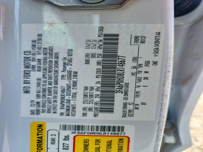 63578776 :رقم المزاد ، 3FA6P0HD8LR148677 vin ، 2020 Ford Fusion مزاد بيع
