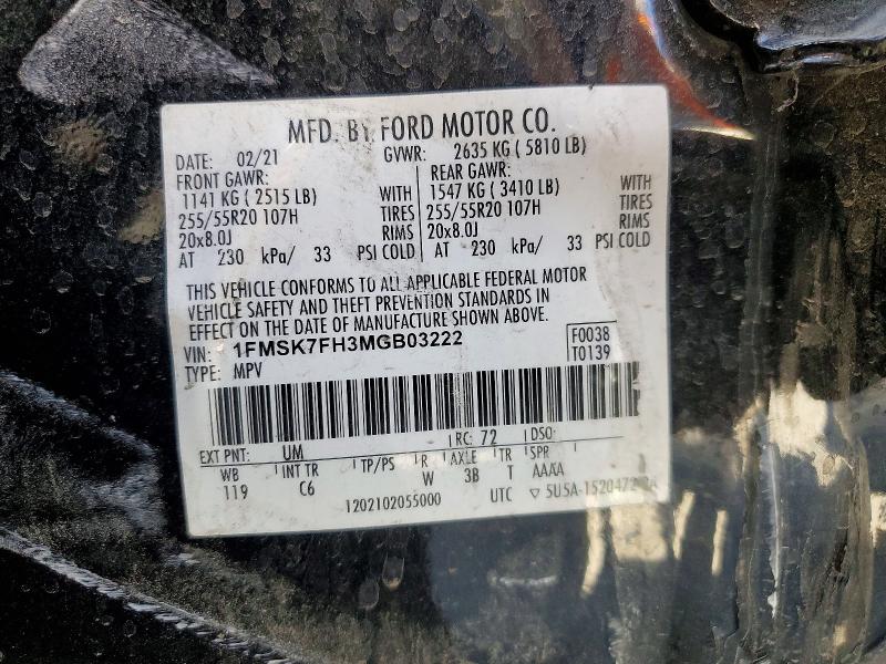 2021 Ford Explorer მანქანა იყიდება აუქციონზე, vin: 1FMSK7FH3MGB03222, აუქციონის ნომერი: 60474656