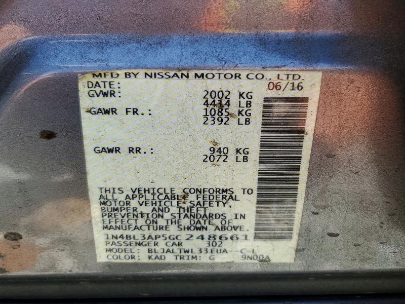 Продаж на аукціоні авто 2016 Nissan Altima, vin: 1N4BL3AP5GC248661, номер лоту: 63200536