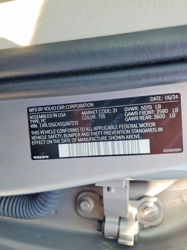 Aukcja sprzedaży 2025 Volvo S60, vin: 7JRL12GC4SG367212, numer aukcji: 60954276