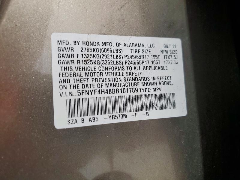 Aukcja sprzedaży 2011 Honda Pilot, vin: 5FNYF4H48BB101789, numer aukcji: 60915836