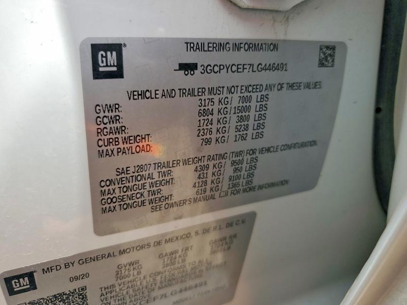 58918726 :رقم المزاد ، 3GCPYCEF7LG446491 vin ، 2020 Chevrolet Silverado مزاد بيع