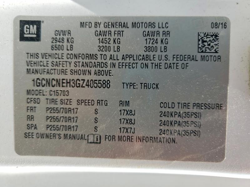 Продаж на аукціоні авто 2016 Chevrolet Silverado, vin: 1GCNCNEH3GZ405588, номер лоту: 58319396