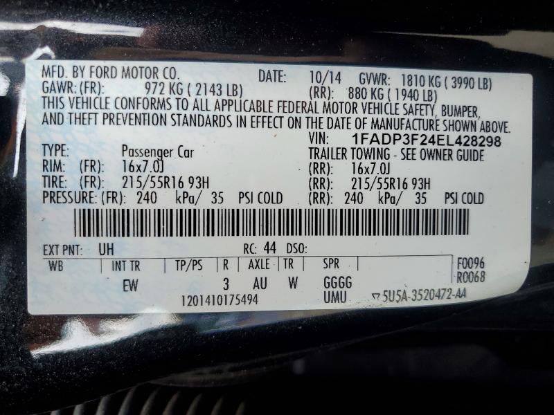 62821956 :رقم المزاد ، 1FADP3F24EL428298 vin ، 2014 Ford Focus مزاد بيع