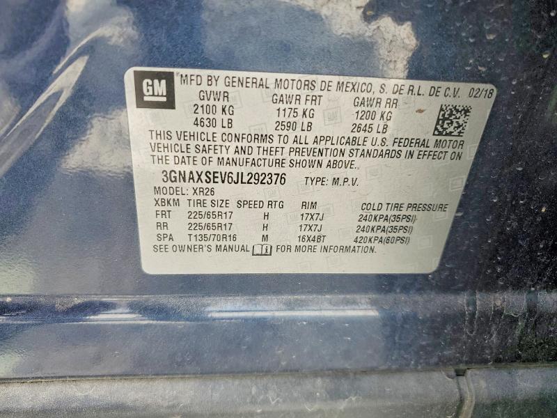 2018 Chevrolet Equinox მანქანა იყიდება აუქციონზე, vin: 3GNAXSEV6JL292376, აუქციონის ნომერი: 59711036
