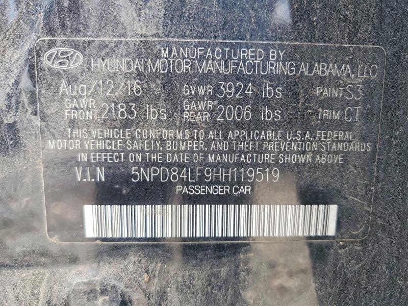 59233746 :رقم المزاد ، 5NPD84LF9HH119519 vin ، 2017 Hyundai Elantra مزاد بيع