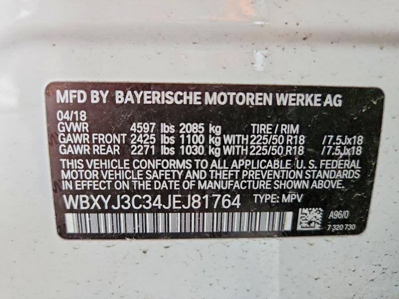 63558526 :رقم المزاد ، WBXYJ3C34JEJ81764 vin ، 2018 Bmw X2 مزاد بيع