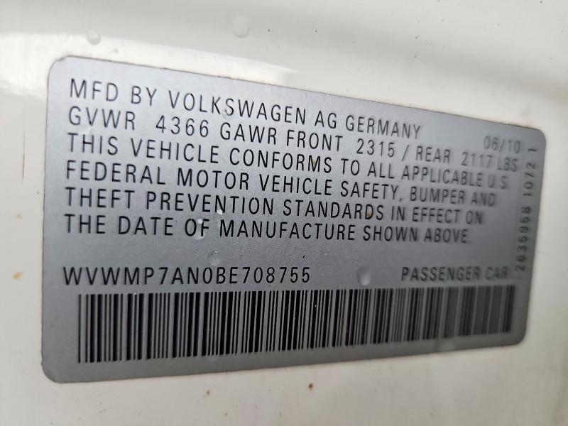 Продажа на аукционе авто 2011 Volkswagen Cc, vin: WVWMP7AN0BE708755, номер лота: 62162606