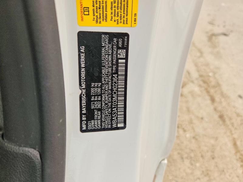 61332936 :رقم المزاد ، WBA53AT03MCH02364 vin ، 2021 Bmw M440i مزاد بيع