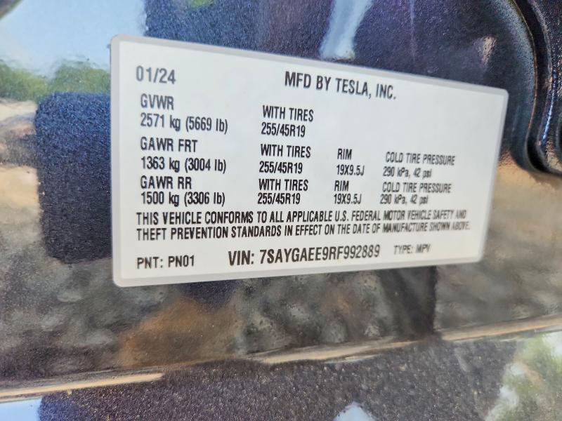 Aukcja sprzedaży 2024 Tesla Model Y, vin: 7SAYGAEE9RF992889, numer aukcji: 61758566