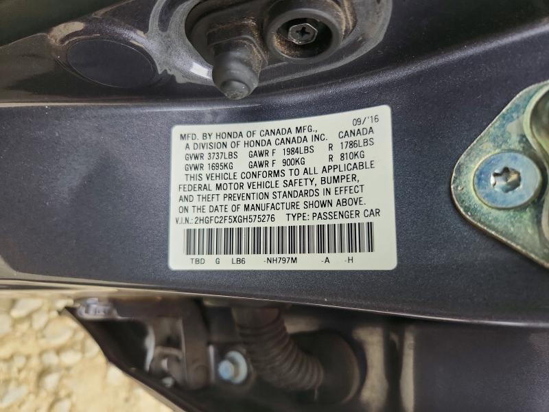 60634886 :رقم المزاد ، 2HGFC2F5XGH575276 vin ، 2016 Honda Civic مزاد بيع