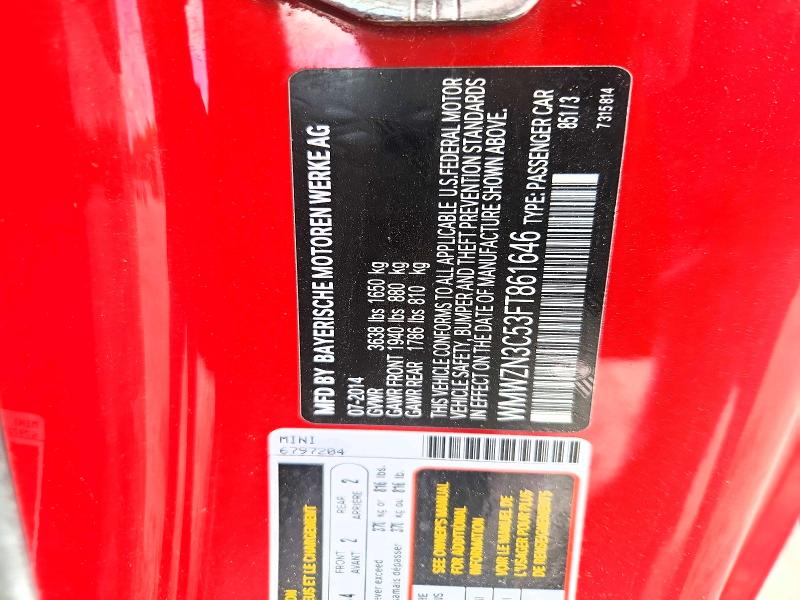 Продажа на аукционе авто 2015 Mini Cooper, vin: WMWZN3C53FT861646, номер лота: 60884026